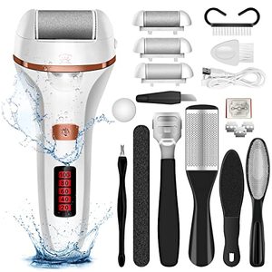 lot 1119 image: Electric Foot File Callus Remover, Rechargeable Pedicure Tools Foot Care Kit, Electric Callus Remover with Roller Heads,2 Speed, Battery Display for Remove Cracked Heels Calluses and Hard Skin Retail $21.49