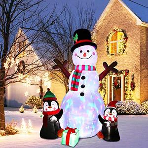 lot 1122 image: OurWarm 6ft Christmas Inflatables Christmas Decorations Outdoor, Inflatable Snowman Penguin Blow Up Yard Decorations with Rotating LED Lights for Indoor Outdoor Christmas Decorations Yard Garden Decor Retail $48.20