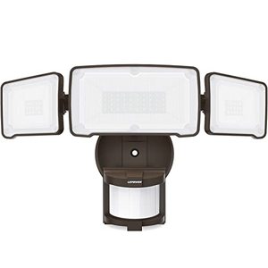 lot 1123 image: LEPOWER LED Security Light Motion Sensor Light Outdoor, 38W 4200LM Motion Security Light, 5500K, IP65 Waterproof, 3 Head Motion Detected Flood Light for Garage, Yard, Porch (Not Solar Powered) Retail $47.79
