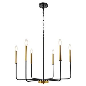 lot 1131 image: WBinDX Modern Farmhouse Chandeliers for Dining Room, 6-Light Black and Gold Pendant Light Industrial Vintage Candle Chandelier for Bedroom Living Room Foyer Kitchen Retail $99.99