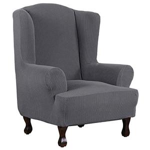 lot 1136 image: H.VERSAILTEX Wing Chair Slipcover Chair Covers for Wingback Chairs Wingback Chair Covers Slipcovers 1 Piece Stretch Sofa Cover Furniture Protector Spandex Jacquard Checked Pattern, Grey Retail $27.87