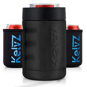 lot 1144 image: KelvZ Can Cooler Insulated Beer & Soda Can Cooler with 2 Foam Sleeves - Stainless Steel Can Cooler for Cold Drinks, 12 Oz Can Cooler & Beer Can Holder - Fits Standard 12oz Cans & Bottles - Black Retail $10.27