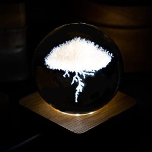 lot 1145 image: HDCRYSTALGIFTS 3D Lightning Crystal Cloud Ball Paperweight with Wood LED Display Clear 60mm (2.36inch) Glass Art of Figurines Engraving for Home Feng Shui Decoration Ornaments Retail $10.12