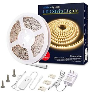 lot 1153 image: MY BEAUTY LIGHT LED Strip Lights Warm White,16.4ft Dimmable LED Light Strip with Memory Function,Bright 3000K 2835 LEDs,Strong Adhesive 12v Flexible LED Rope Lights for Kitchen Cabinet Bedroom Party Retail $19.56