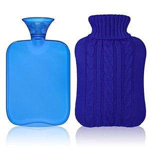 lot 1165 image: Attmu Rubber Hot Water Bottle with Cover Knitted, Transparent Hot Water Bag 2 Liter- Blue Retail $7.62