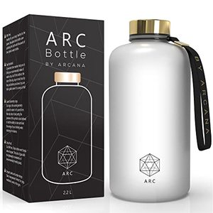 lot 1173 image: ARCANA Arc Bottle Water Bottle With Time Marker - Motivational Water Bottles With Times To Drink - BPA Free Frosted Plastic - Gym, Sports, Outdoors (74oz, clear) Retail $22.28