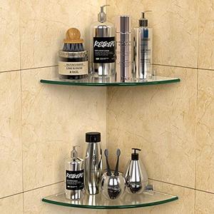 lot 1174 image: GeekDigg 2-Pack Glass Shelf Shower Caddie, Shower Shelves for Inside Shower, Drilling Free Adhesive Wall Mounted Bathroom Organizer Shelves with Aluminium Brackets Retail $36.21