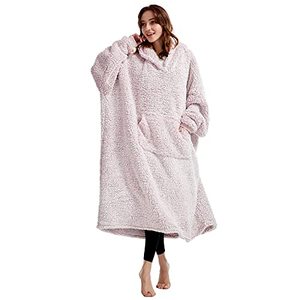 lot 1175 image: HORIMOTE HOME Cozy Sherpa Wearable Blanket Hoodie for Adults Women Men Kids Gift Idea-Hooded Snuggle Blanket- Oversized Blanket Sweatshirt-Super Warm Light Weight, Pink Over-Length Retail $25.33