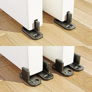 lot 1184 image: ZEKOO 4 Pack Barn Door Floor Guide,No Groove Adjustable Closet Door Guide Use for Barn Door,Floor Mount Sliding Door Bottom Guide, Fit for Different Thick of Door Black Retail $15.35