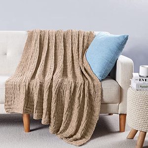 lot 1185 image: Milvowoc Fluffy Chenille Knitted Throw Blanket 60 x 80 Inch Impressive Texture Camel Brown Chenille Knit Blanket for Bed Sofa Couch Chair and Living Room Retail $34.66