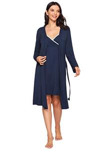 lot 1204 image: Latuza Womens Bamboo Viscose Nursing Nightgown and Robe Set S Navy Retail $38.45