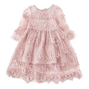 lot 1210 image: NNJXD Flower Girls Dress Girls Lace Princess Party Pageant Tulle Summer Vintage Dress 2-3 Years 02Pink Retail $21.89
