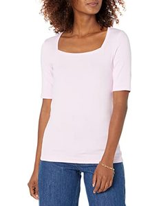 lot 1211 image: Amazon Essentials Womens Slim-Fit Half Sleeve Square Neck T-Shirt, Light Pink, Medium Retail $21.03