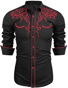 lot 1212 image: COOFANDY Mens Long Sleeve Embroidered Shirt Slim Fit Casual Button Down Shirts Retail $31.53