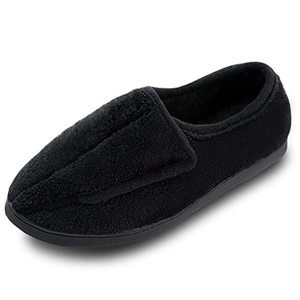 lot 1215 image: Git-up Women Memory Foam Diabetic Slippers Arthritis Edema Adjustable Closed Toe Swollen Feet Slippers Comfortable House Indoor Outdoor Shoes with Rubber Sole BLKUS 9 Retail $25.68