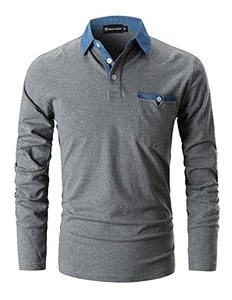 lot 1219 image: GHYUGR Mens Long Sleeve Polos Casual Tops Denim Splice Golf T-Shirt Poloshirts,L,Grey 1 Retail $20.14