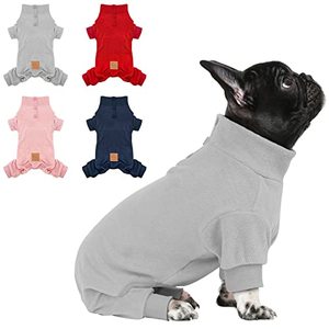 lot 1225 image: cyeollo Dog Pajamas Turtleneck Thermal Dog Pjs Fleece Stretchy Jumpsuits Dog Clothes Doggie Winter Warm Outfits for Small Sized Dogs Color Grey Retail $20.26