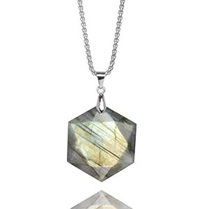 lot 1230 image: Labradorite Stone Dragons Heart Pendant Necklace, Natural Labradorite Hexagon Wrap Necklace for Men Women, Healing Crystal Energy Necklace Retail $21.82