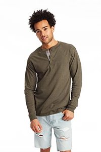 lot 1236 image: Hanes mens Beefy Long Sleeve Three-button Henley Shirt, Camouflage Green Heather, XX-Large US Retail $21.97