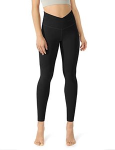 lot 1248 image: ODODOS Womens Cross Waist 78 Yoga Leggings with Inner Pocket, Workout Running Tight Yoga Pant-Inseam 25, Black, Large Retail $21.01