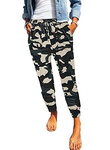 lot 1251 image: ROSKIKI Womens Sweatpants Camouflage Casual Sports Pants Drawstring Comfy Cuff Lounge Pants Trackpants Green Small Retail $21.39