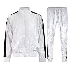 lot 1255 image: G-Style USA Mens Velvet Velour Tracksuit Set - Zipper Jacket and Sweatpants ST851 - White - Large Retail $48.15