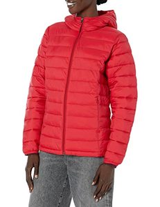 lot 1258 image: Amazon Essentials Womens Lightweight Long-Sleeve Full-Zip Water-Resistant Packable Hooded Puffer Jacket, Red, X-Large Retail $47.98