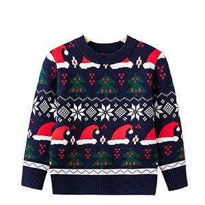 lot 1263 image: AMMENGBEI Little Boys Girls Santa Christmas Sweater Knitted Pullover Kids Ugly Xmas Sweater(Dark Blue,4-5T) Retail $21.89