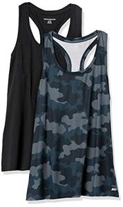 lot 1266 image: Amazon Essentials Womens Tech Stretch Racerback Tank Top (Available in Plus Size), Pack of 2, BlackGrey, Camo, Medium Retail $24.75