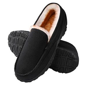 lot 1277 image: festooning Mens Slip on Moccasin Slippers Indoor Outdoor Warm Fuzzy House Shoes Indoor Outdoor Slippers for Men Black 14M Retail $23.38