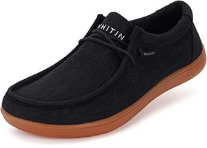 lot 1278 image: WHITIN Mens Barefoot Loafers Slip-on Woven Minimalist Boat Shoes Fashion Deck Sneakers Size 9.5-10 Zero Drop Comfort Stretch Wide Width Toe Outdoor Flat Walking Black Gum 43 Retail $38.47