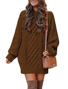 lot 1280 image: Lady Rabbit Womens Crewneck Long Sleeve Cable Knit Sweater Dress Slouchy Oversized Chunky Pullover Dresses (Brown, Medium) Retail $35.03