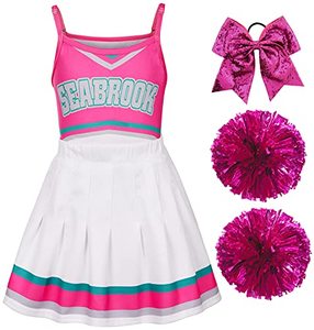 lot 1283 image: Koatobbor Girls Cheerleader Costume Halloween Party Dress Up with Accessories (Pink, 9-10 Years) Retail $21.28