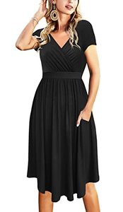 lot 1285 image: Womens 2022 Summer Loose Fit Flare Pockets Modest Work Casual Dress Black L Retail $35.03