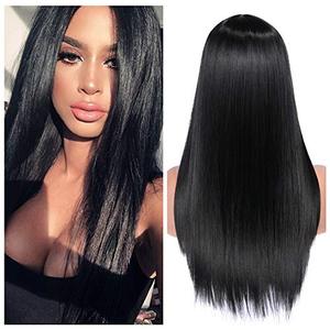 lot 1289 image: Quantum Love Wigs Long Natural Straight Middle Part Natural Black Color Wig Heat Resistant Realistic Synthetic with Eyelashes & Wig Cap Retail $18.83