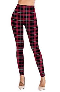 lot 1298 image: Sipaya Ankle-Length Footless Red Plaid Printed Leggings Tight Pant for Women M Retail $15.75