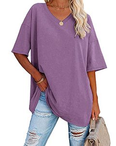 lot 1299 image: Ebifin Womens Oversized T Shirts Tees Half Sleeve V Neck Comfy Cozy Cotton Tunic Tops Retail $19.26