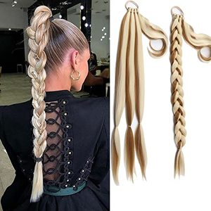 lot 1304 image: SHAROPUL Long Braided Ponytail Hair Extension For Women Brown Color Up DIY Reused Pony Tail Piece Hair Wrap On The Top With Hair Tie Braiding Ponytail (34inch, 27613) Retail $14.27