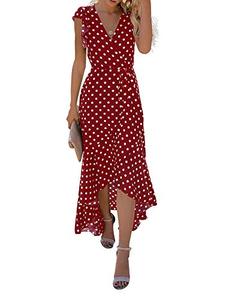 lot 1314 image: GRECERELLE Womens Summer Floral Print Cross V Neck Dress Bohemian Flowy Long Maxi Dresses PD-Wine Red-Large Retail $35.03