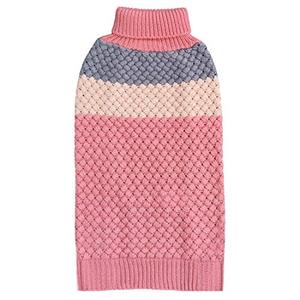 lot 1319 image: KYEESE Small Dog Sweaters Pink Color Block Dog Turtleneck Knitwear Pet Sweater Girl Retail $13.15
