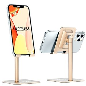 lot 1054 image: Urmust Cell Phone Stand Angle Adjustable Phone Stand for Desk Phone Holder for Office Tablet Stand Compatible for iPhone 14 Retail $13.4913 12 11 Pro Max X Xr 8 Plus 7 6(Light Gold)