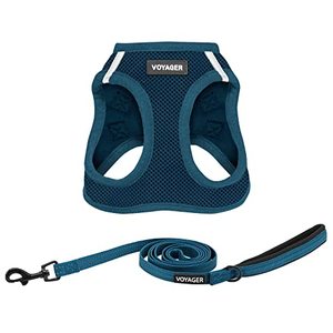 lot 1103 image: Voyager Step-in Air All Weather Mesh Harness and Reflective Dog 5 ft Leash Combo with Neoprene Handle, for Small, Medium and Large Breed Puppies by Best Pet Supplies - Leash Harness (Blue), S Retail $26.10