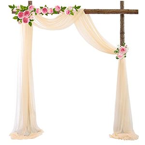 lot 1104 image: PARTISKY Wedding Arch Draping Fabric, 1 Panel 28 x 19Ft Champagne Backdrop Curtain Wedding Arch Decorations Ceiling Drapes for Wedding Ceremony Party Ceiling Decor Retail $14.17