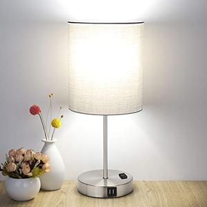 lot 1105 image: SHINE HAI Touch Control Table Lamp, 3 Way Dimmable Bedside Desk Lamp with 2 USB Ports and AC Outlet, Nightstand Lamp for Bedroom Living Room, Modern Office Lamp, Silver Base, 60W LED Bulb Included Retail $30.91