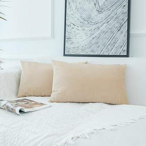 lot 1106 image: JUSPURBET Khaki Decorative Velvet Throw Pillow Covers 16x24,Pack of 2 Luxury Soft Solid Cushion Cases for Sofa Couch Bed Retail $16.20