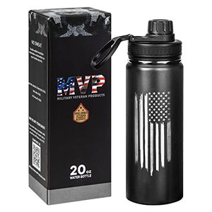 lot 1102 image: 20oz American Flag Water Bottle USA Double Wall Vacuum Insulated Stainless Steel Great for PT and Outdoor Sports Like Hiking Camping and Cycling Retail $27.65