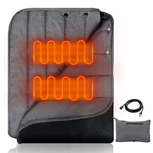 lot 1084 image: Goallim Portable USB Heated Blanket, 3 Heating Levels Electric Heated Throw Blanket Pillow Shawl Wrap for Outdoor Home, Car, Camping, Travel, and Stadium Sports, 58 x 38 (Battery Pack Not Included) Retail $54.73