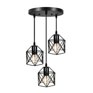lot 1086 image: Goeco Industrial 3-Light Pendant Light for Kitchen Island Adjustable Hanging Light Fixtures Farmhouse Black Pendant Lighting with Metal Cage for Dining Room Bedroom Living Room Retail $21.63