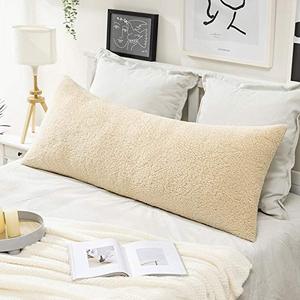 lot 1089 image: MIULEE Decorative Bed Full Body Pillow Pillowcase Ultra Soft Fluffy Cover with Zipper Sherpa Long Side Sleeper Cushion Case for Adults Pregnant Women 21x 54 Inch Beige Retail $17.21