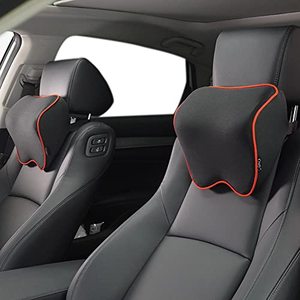 lot 1091 image: Crofy 2 Pack Car Neck Pillow, Softness Car Headrest Pillow for Driving with Adjustable Strap, 100% Memory Foam and Breathable Removable Cover, Comfortable Ergonomic Design (Red Side Rope) Retail $30.40